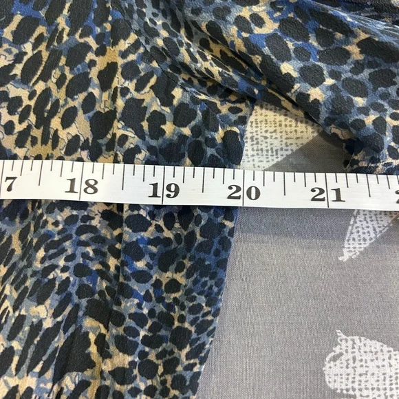 🖤”Kobi Halperin” 100% SILK Blue/Black/Cream Animal Print Bishop Sleeve Dress - Picture 8 of 13